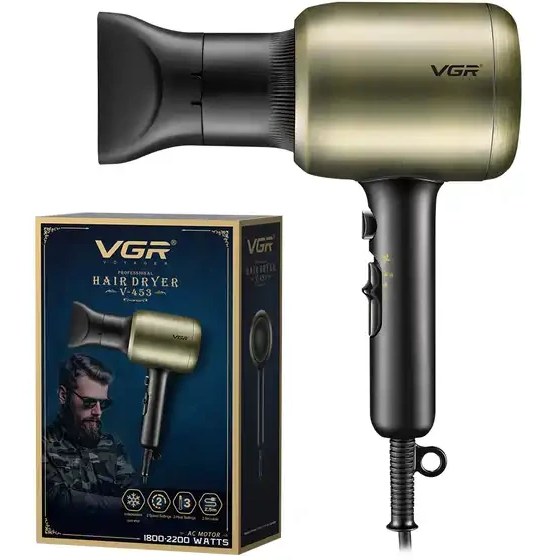 سشوار حرفهای وی جی آر مدل V-453 با باد سرد و متمرکزکننده