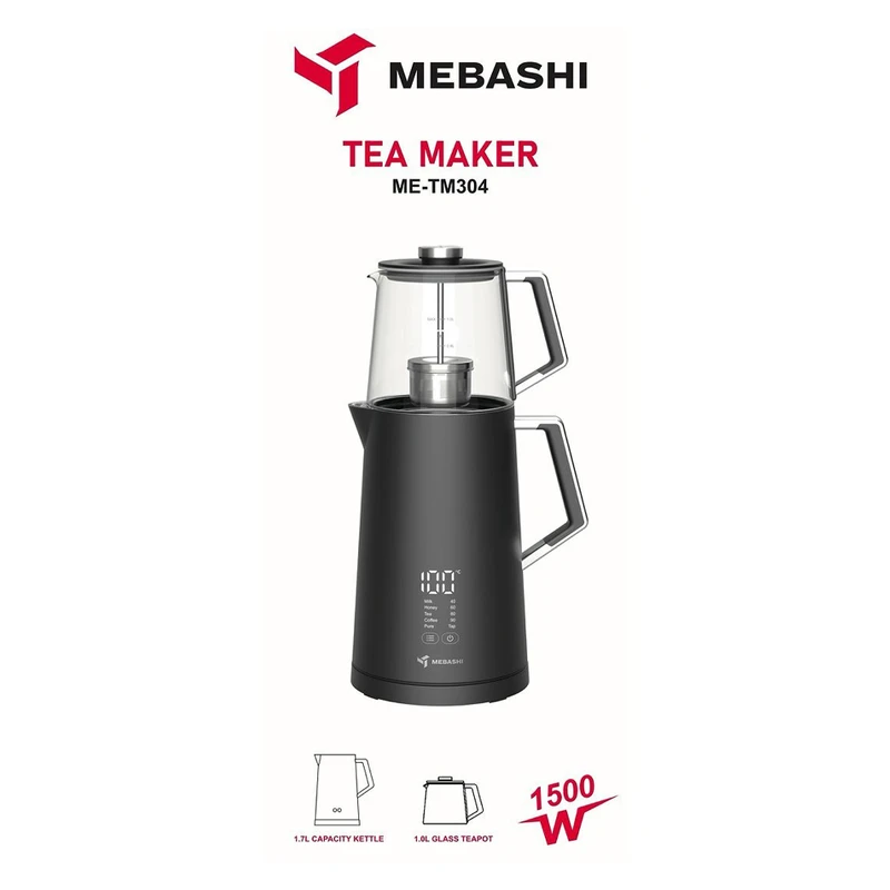 چای ساز مباشی مدل ME-TM304 ظرفیت ۱.۷ لیتر با کتری استیل